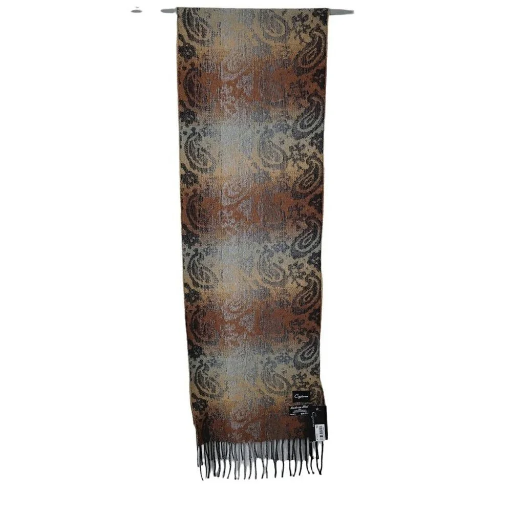 Cejon Ombre Paisley Woven Scarf With Fringe Brown Made In Italy NWT 12